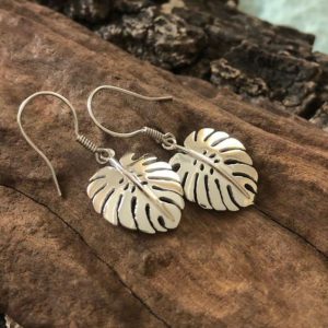 Silver Monster Leaf Earrings 20mm by the Zuri Collection