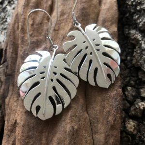 Silver Monster Leaf Earrings by the Zuri Collection