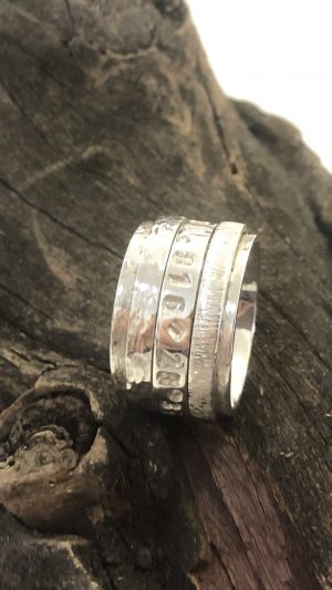 Silver GPS Etched Spinner Ring by the Zuri Collection