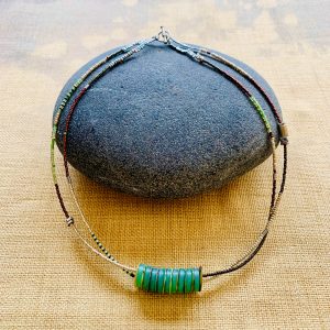 20cm double choker w_ antique buttons; Japanese seedbeads & silver by Lori Schappe-Youens