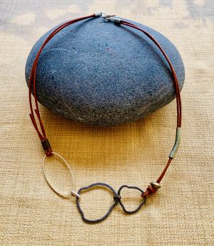 double brown leather choker w/ silver and silver plate by Lori Schappe-Youens