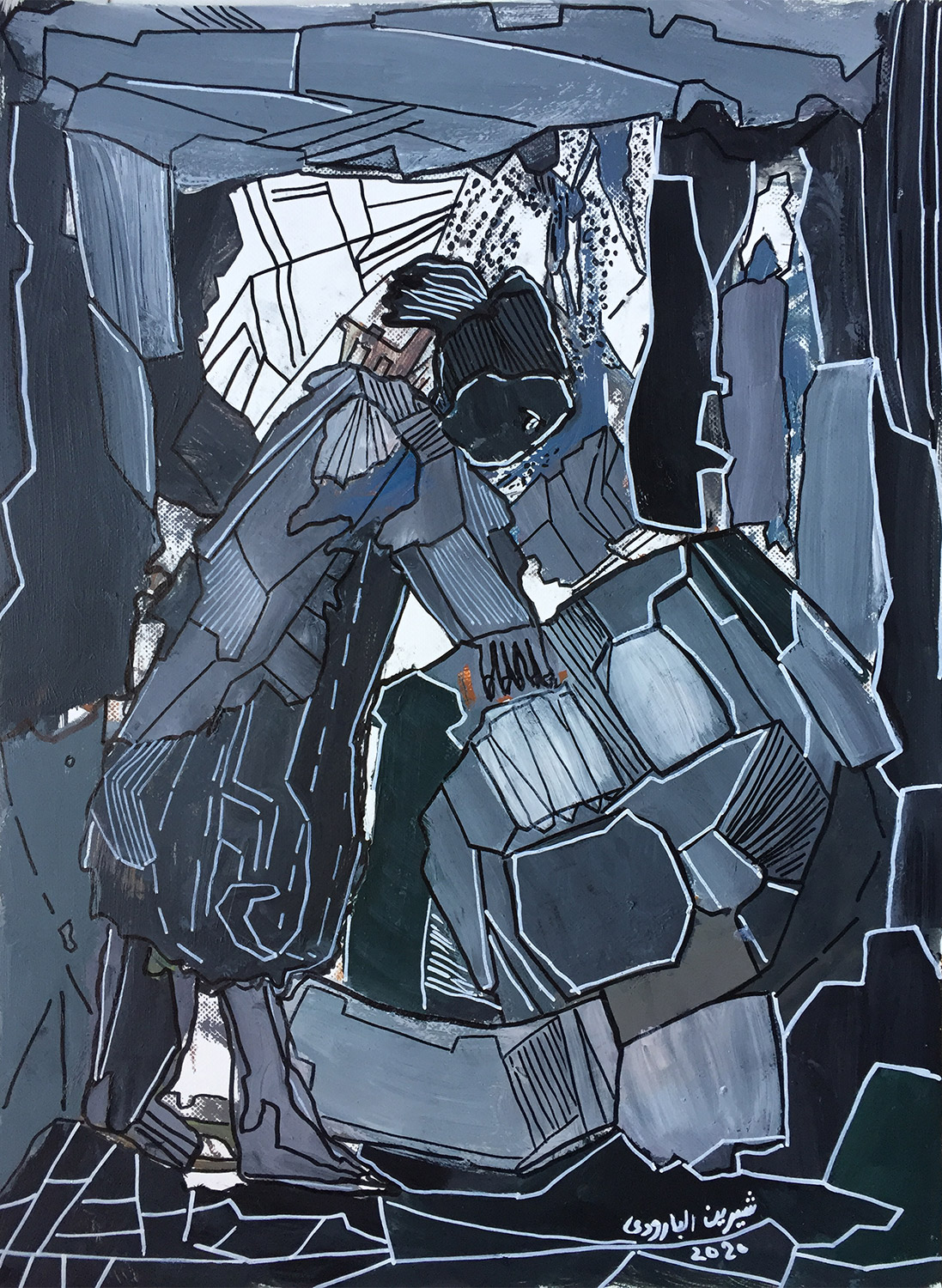 Looking Looking by Sherin Elbaroudi - acrylic, ink, oil markers on canvas